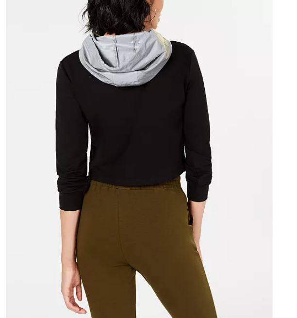 Moletom com capuz refletivo contrastante feminino, preto, tamanho pequeno