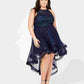 Vestido feminino plus size da moda Say Yes To The Prom, azul, com decote alto e baixo, tamanho 24