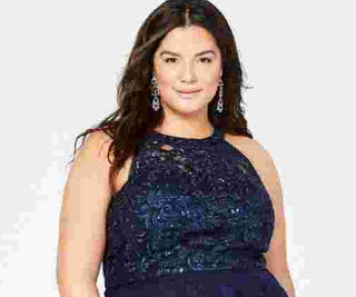 Vestido feminino plus size da moda Say Yes To The Prom, azul, com decote alto e baixo, tamanho 24