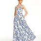 Vestido de brocado floral metálico com alças finas Speechless Juniors, azul, tamanho 9