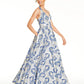 Vestido de brocado floral metálico com alças finas Speechless Juniors, azul, tamanho 9