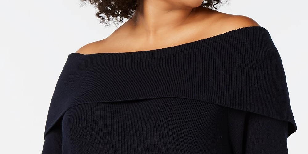 Camiseta feminina Tommy Hilfiger Color Block manga comprida ombro a ombro azul tamanho 1X