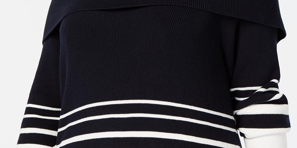 Camiseta feminina Tommy Hilfiger Color Block manga comprida ombro a ombro azul tamanho 1X