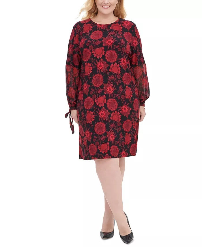 Vestido Tommy Hilfiger Feminino Floral Manga Longa Gola Joia Abaixo Preto Tamanho 14W