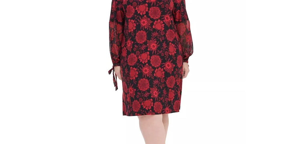 Vestido Tommy Hilfiger Feminino Floral Manga Longa Gola Joia Abaixo Preto Tamanho 14W