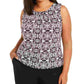 Blusa feminina Calvin Klein sem mangas estampada com pregas e gola alta, preta, tamanho 1X