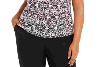 Blusa feminina Calvin Klein sem mangas estampada com pregas e gola alta, preta, tamanho 1X