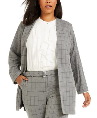 Jaqueta Calvin Klein Windowpane Topper Feminina Cinza Tamanho 16W