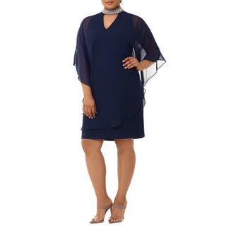 Xscape Women's Kimono Sleeve Halter Knee Length Sheath Evening Dress Turq Aqua Size 18W