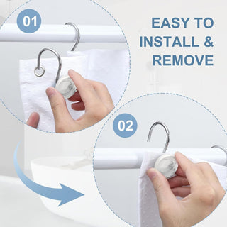 Conjunto de 12 ganchos para cortinas de chuveiro resistentes à ferrugem - 6 designs! 