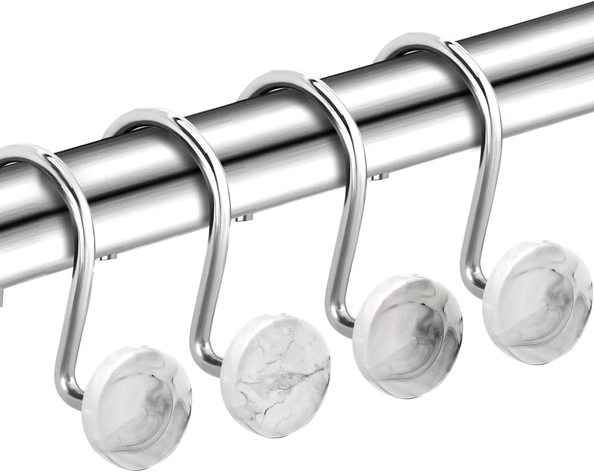 Conjunto de 12 ganchos para cortinas de chuveiro resistentes à ferrugem - 6 designs! 