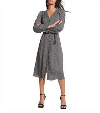 Vestido midi com cinto e logo Michael Michael Kors, branco, tamanho XXS