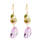 14K Yellow Gold Amethyst and Baroque Pearl Drop and Dangle Earrings 2" Inch Dangle Length