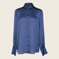 Blusa de seda feminina elegante em azul royal – Top de seda elegante