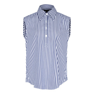 Blusa Olivia Listrada Azul Sem Mangas – Top Feminino de Algodão Italiano