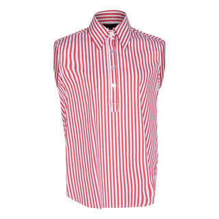 Italian Cotton Stripe Red Sleeveless Top – Women’s Chic Summer Top