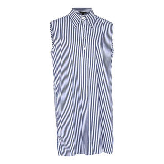 Vestido sem mangas listrado azul de algodão italiano – Vestido elegante de verão