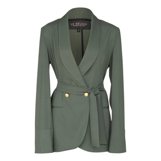 Blazer feminino verde-oliva com botões frontais – Blazer sob medida para mulheres
