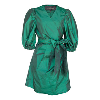Vestido envelope verde brilhante – Vestido envelope elegante feminino