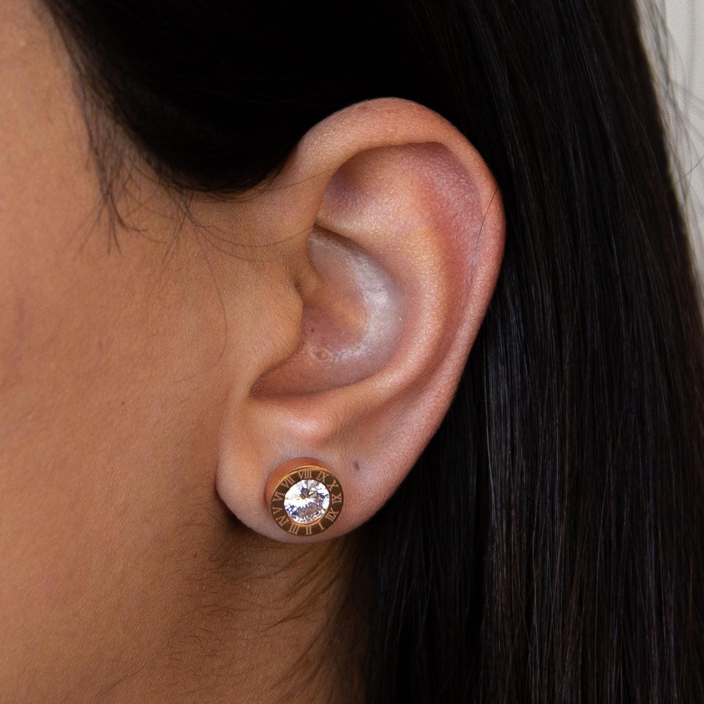 Brincos redondos Rosy Luminary – Joias elegantes em ouro rosa para mulheres 