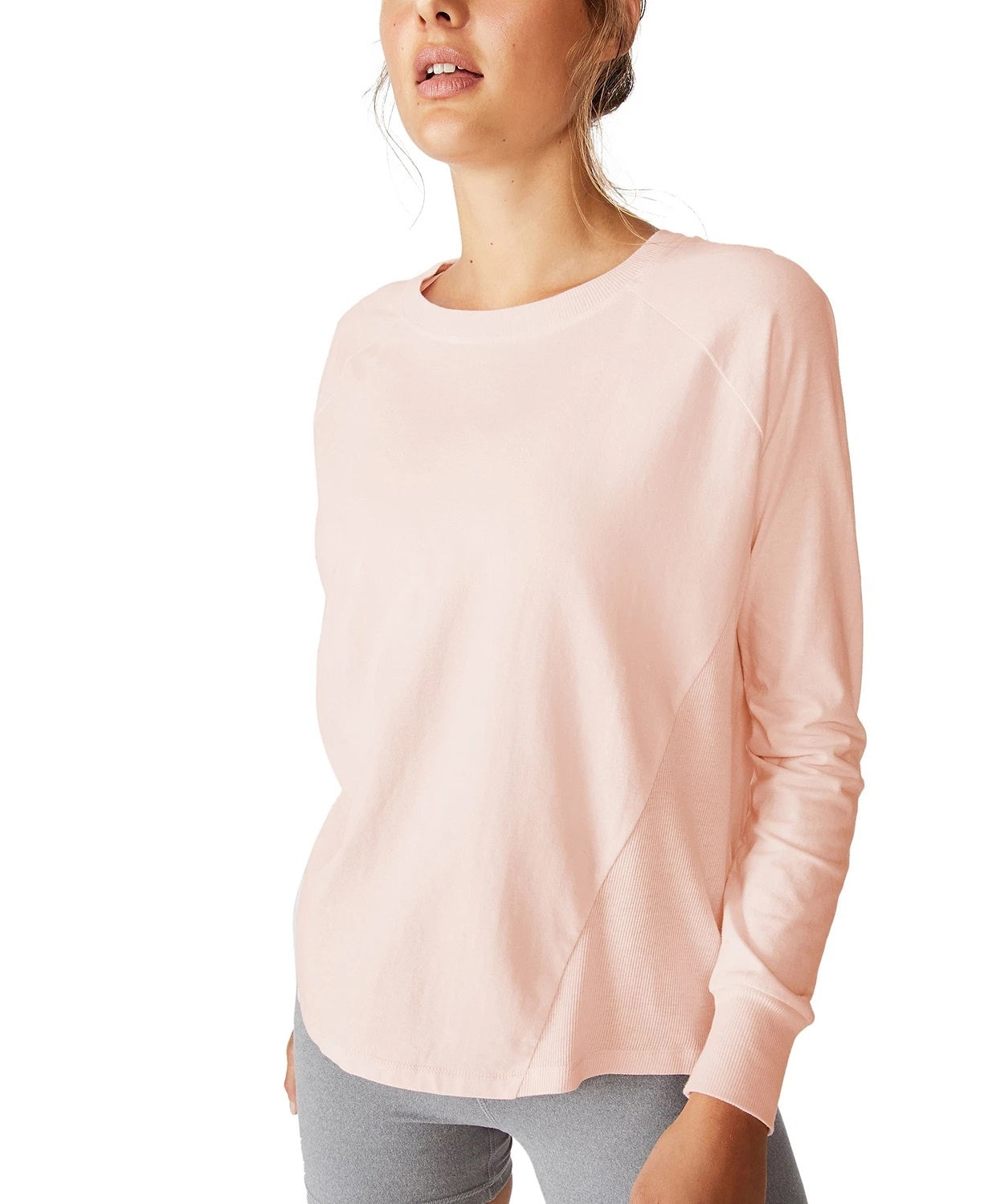 Top de manga comprida Cotton On Active Rib feminino rosa tamanho médio