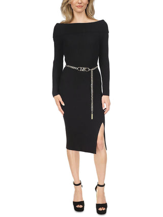 Vestido Michael Michael Kors com cinto canelado e corrente, preto, tamanho G