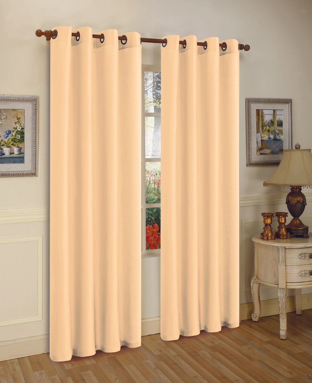 Cortina de janela de seda sintética com ilhós sólidos de 2 painéis J&amp;V TEXTILES com tratamento de 84" de comprimento
