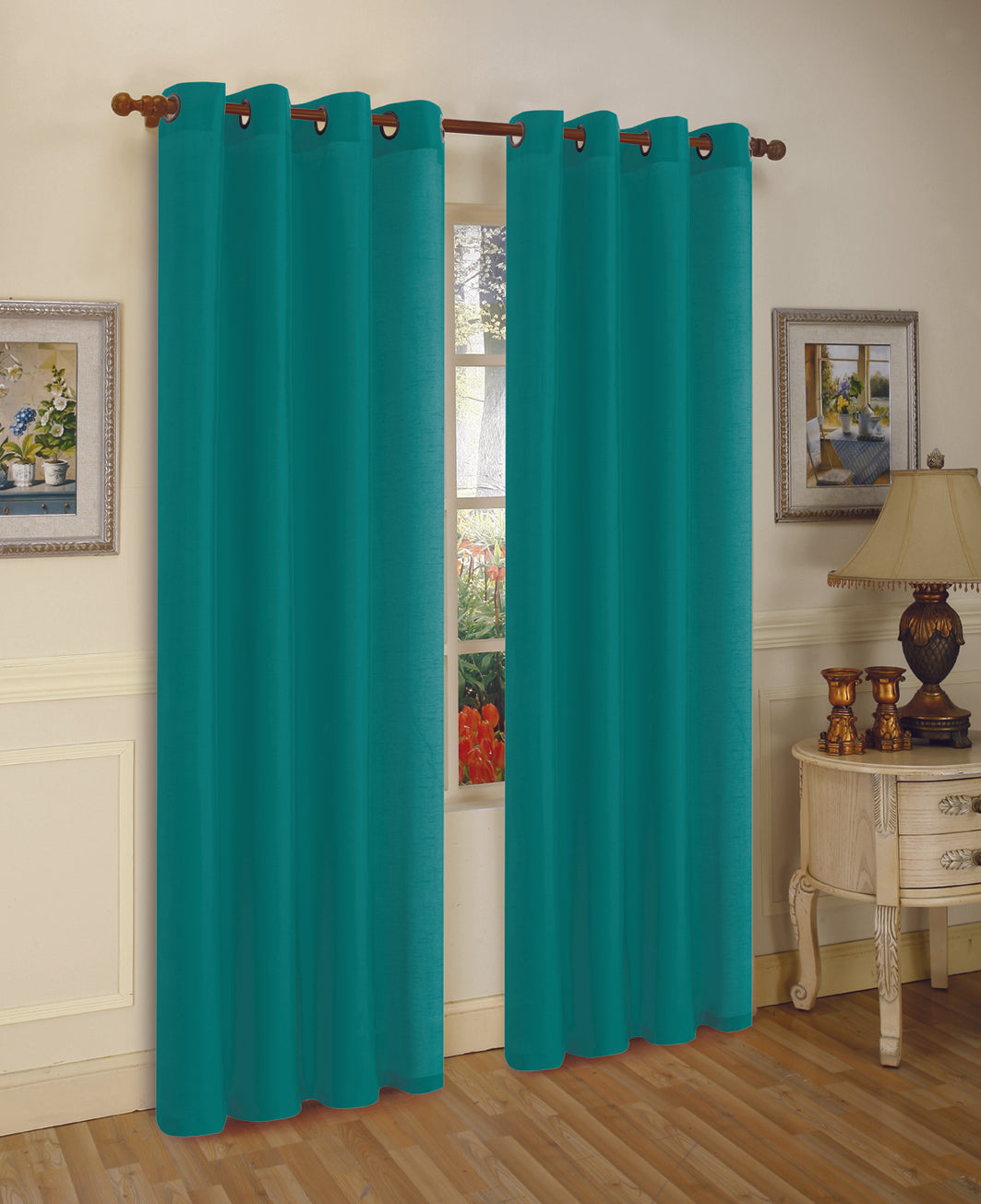 Cortina de janela de seda sintética com ilhós sólidos de 2 painéis J&amp;V TEXTILES com tratamento de 84" de comprimento