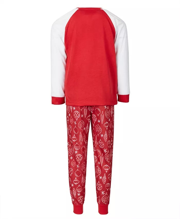 Conjunto de pijamas infantis combinando com estampa de enfeites, vermelho, tamanho 6-7