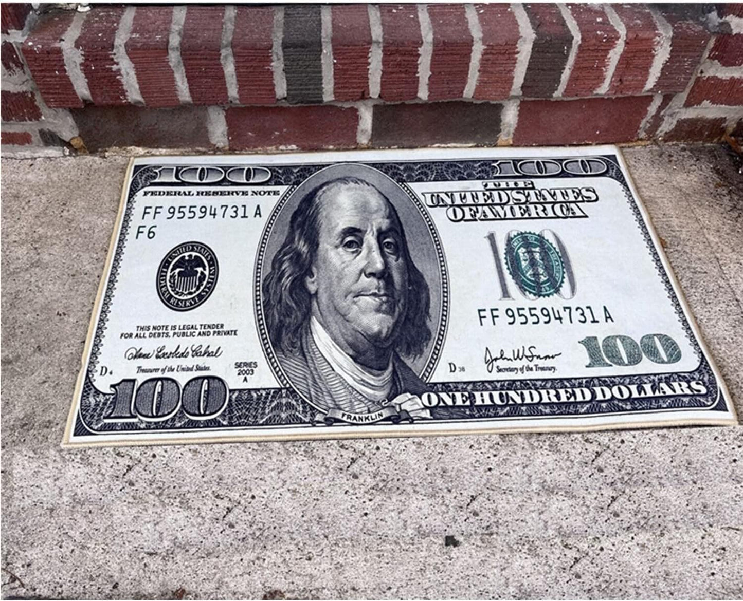 Tapete de área de 100 notas de dólar 22 x 53 
