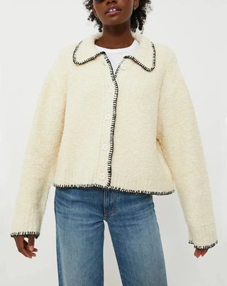 Cardigan Moon River com ponto contrastante creme tamanho M/G