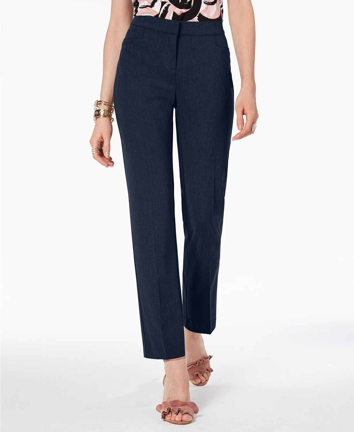 Calça Alfani Feminina Moderna de Perna Reta, Comprimento Regular e Curto, Azul Escuro, Tamanho 4