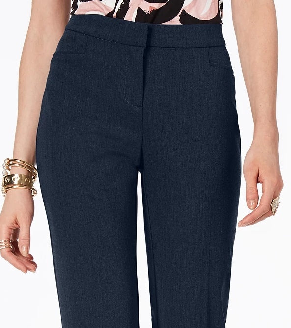Calça Alfani Feminina Moderna de Perna Reta, Comprimento Regular e Curto, Azul Escuro, Tamanho 4