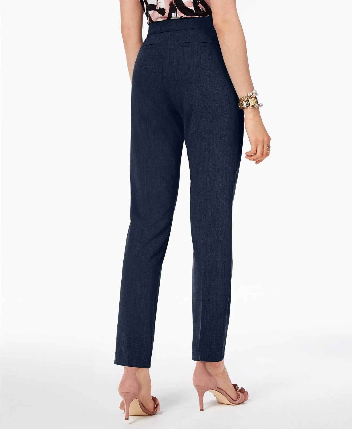 Calça Alfani Feminina Moderna de Perna Reta, Comprimento Regular e Curto, Azul Escuro, Tamanho 4