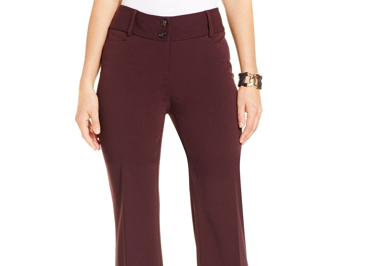 Calça feminina Alfani Curvy-Fit Slimming Bootcut, comprimento regular, curto e longo, vinho, tamanho 4