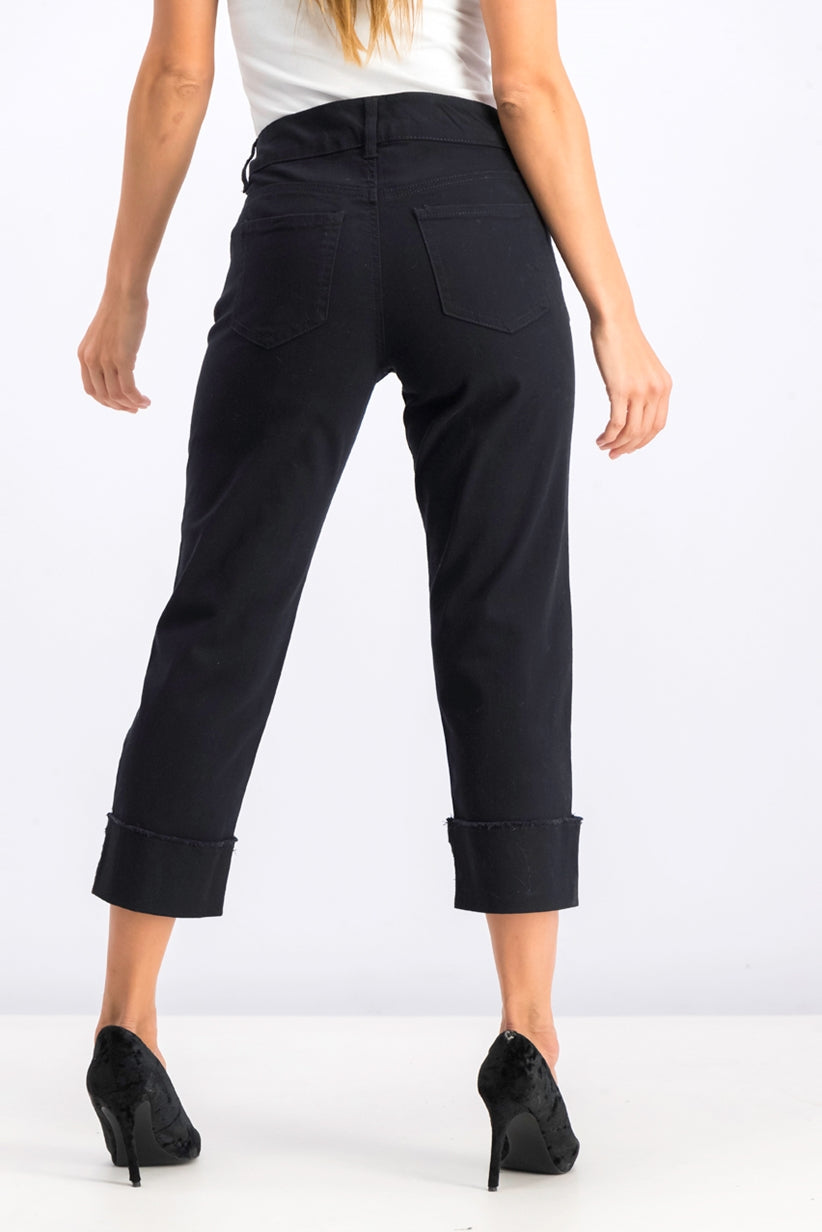 Calça jeans capri feminina estilo &amp; co com punho alto, preta, tamanho 12