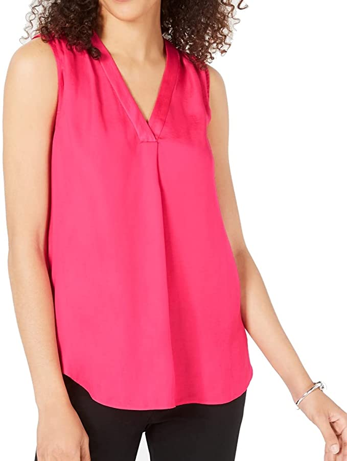 Top sem mangas Alfani feminino de cetim com decote em V rosa tamanho extra pequeno