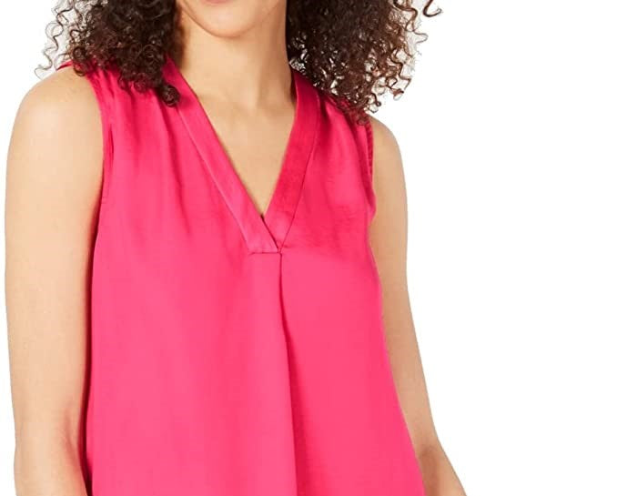 Top sem mangas Alfani feminino de cetim com decote em V rosa tamanho extra pequeno