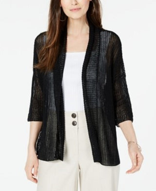 Cardigan quimono feminino Alfani com ponto aberto, preto, tamanho médio