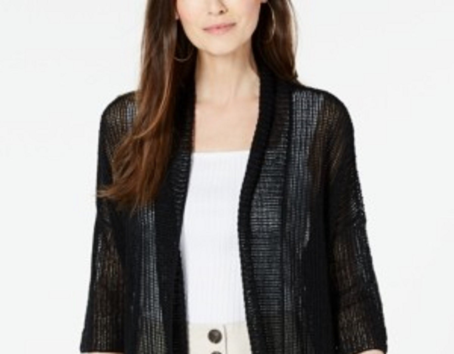 Cardigan quimono feminino Alfani com ponto aberto, preto, tamanho médio