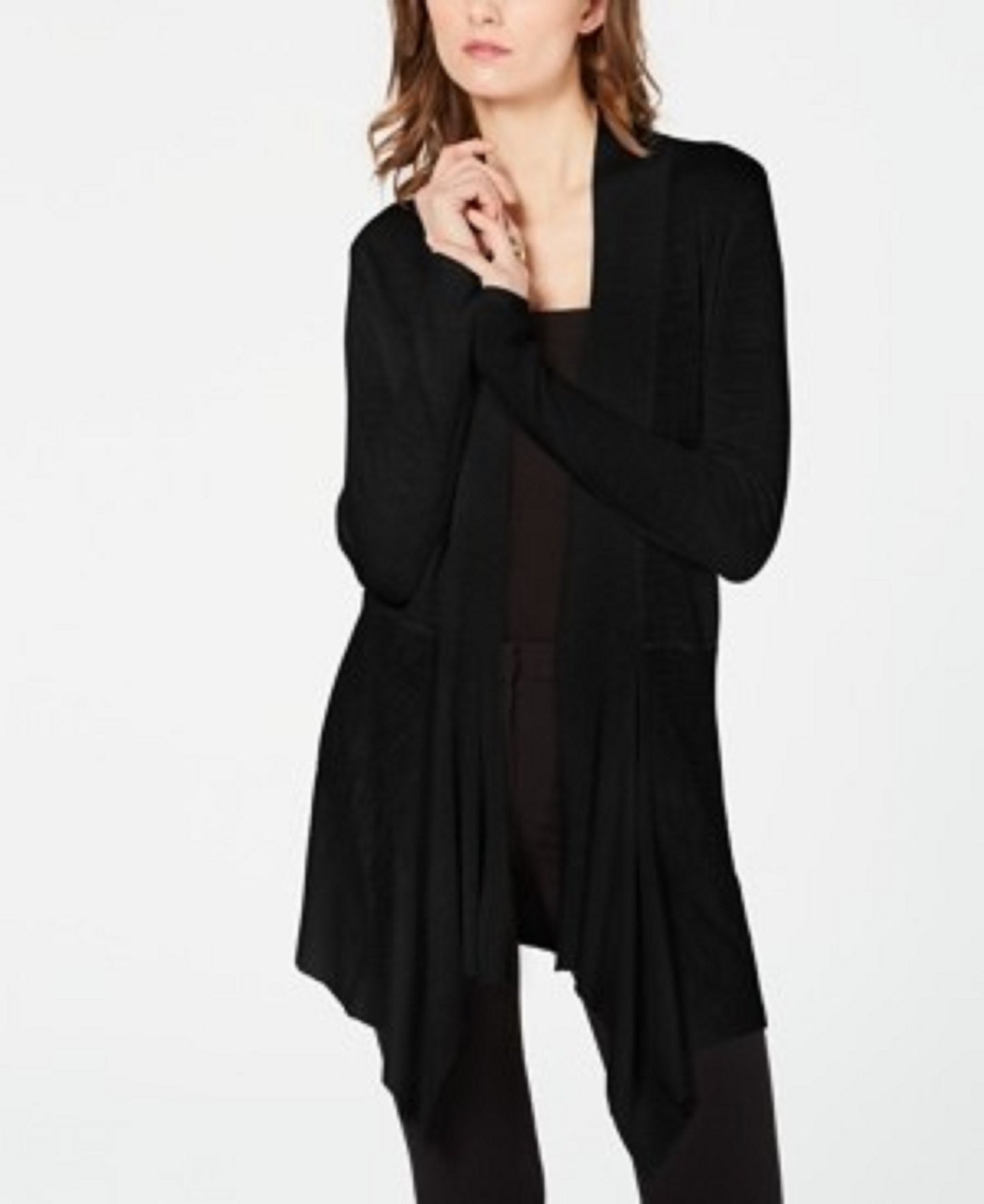 Cardigan drapeado de malha canelada feminino INC International Concepts, preto, tamanho pequeno