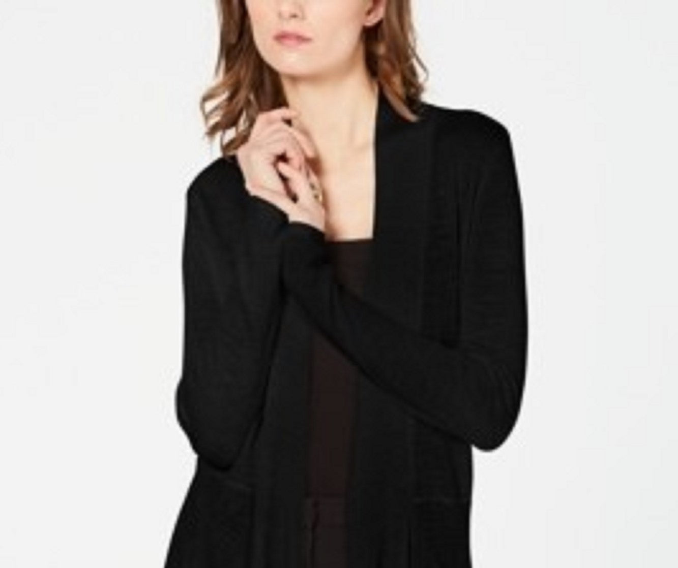 Cardigan drapeado de malha canelada feminino INC International Concepts, preto, tamanho pequeno