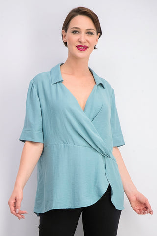 Alfani Women's Collared Surplice Blouse Green Size X-Large