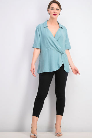 Alfani Women's Collared Surplice Blouse Green Size X-Large