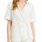 Blusa feminina Alfani com gola sobrepeliz, branca, tamanho pequeno