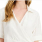 Blusa feminina Alfani com gola sobrepeliz, branca, tamanho pequeno