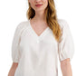 Blusa feminina Alfani com ombros franzidos, branca, tamanho extra grande