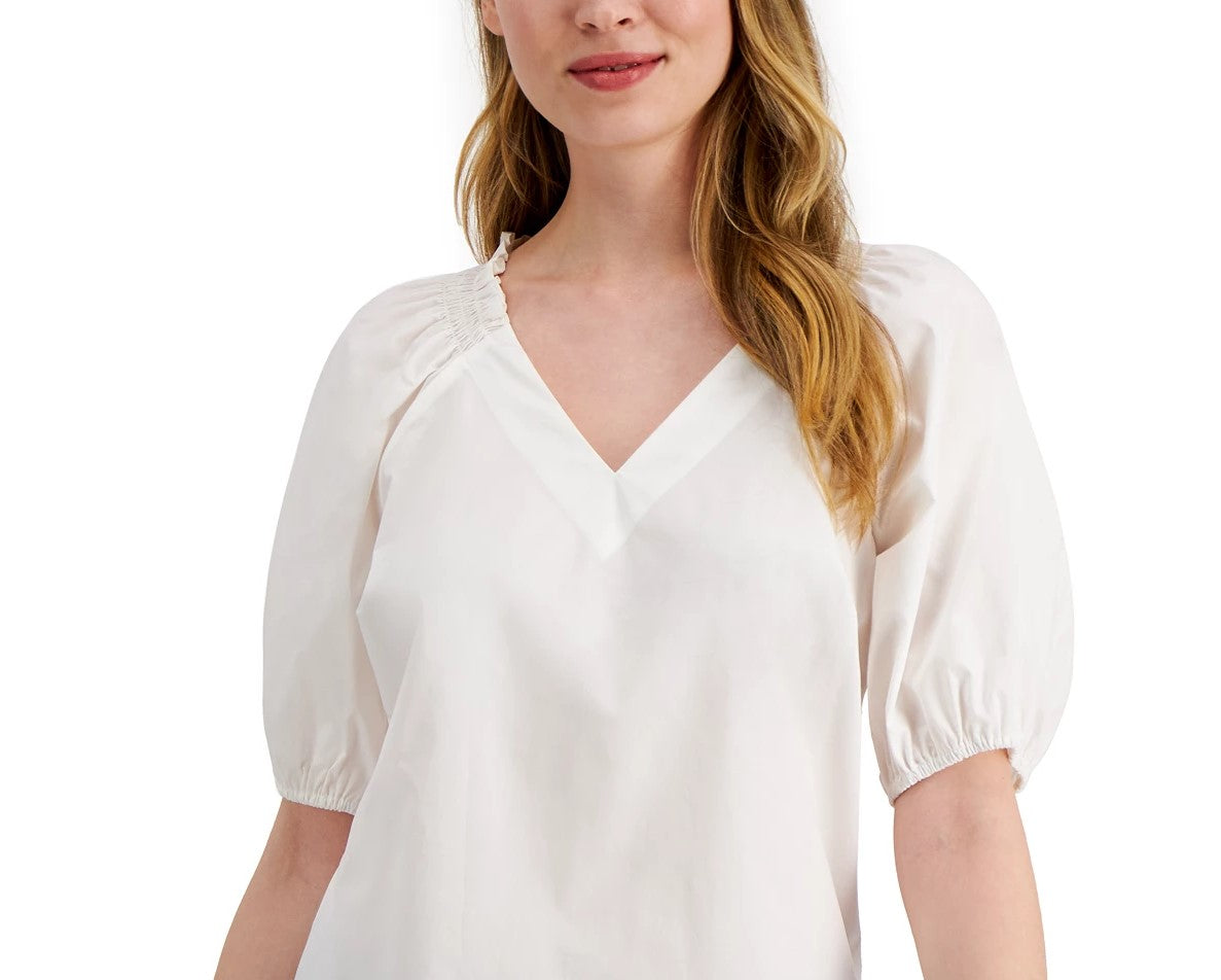 Blusa feminina Alfani com ombros franzidos, branca, tamanho extra grande