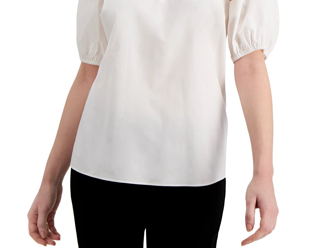 Blusa feminina Alfani com ombros franzidos, branca, tamanho extra grande