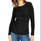 Camiseta feminina drapeada de manga comprida da INC International Concepts, preta, tamanho X-S